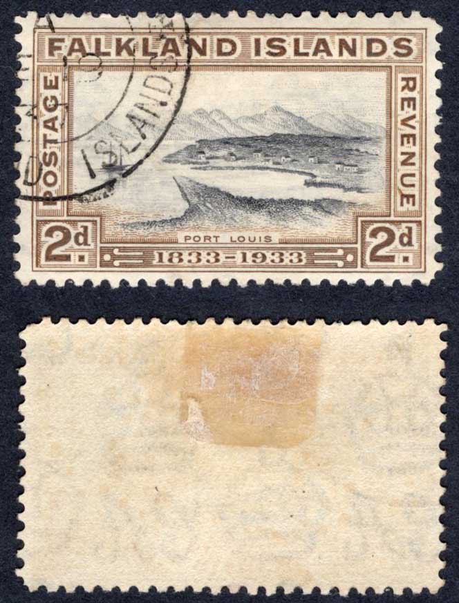 Falkland Is SG130 2d Black and Brown Centenary used Cat 30 pounds