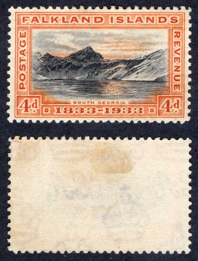 Falkland Is SG132 4d Black and Orange Centenary Mint no gum Cat 26 pounds