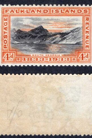 Falkland Is SG132 4d Black and Orange Centenary Mint (part gum) Cat 26 pounds