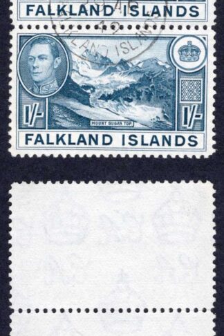 Falkland Is SG158c 1/- Deep Dull Blue Thin Paper 29 April 1949 CDS Cat 280 pounds