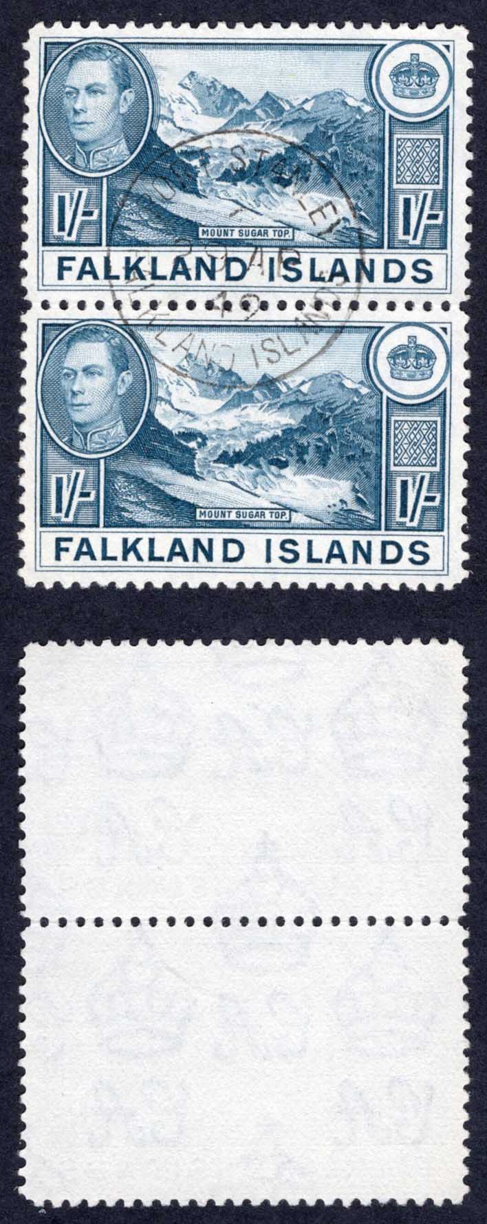 Falkland Is SG158c 1/- Deep Dull Blue Thin Paper 29 April 1949 CDS Cat 280 pounds