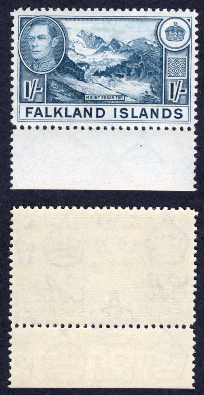 Falkland Is SG158b 1/- Dull Blue (Greyish paper) U/M Cat 38 pounds