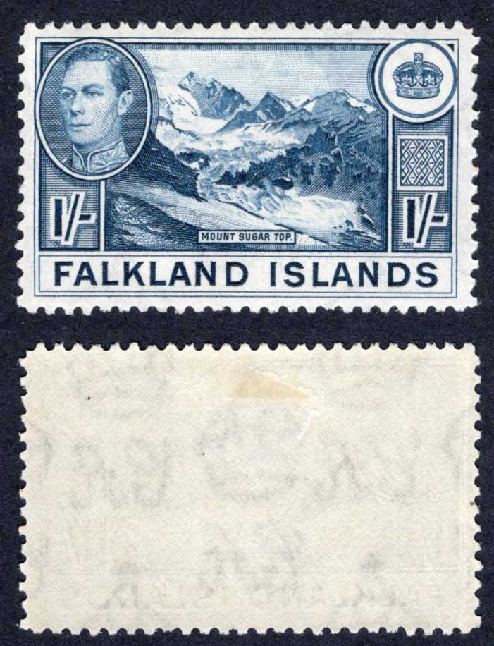 Falkland Is SG158c 1/- Deep Dull Blue (Thin paper) M/M Cat 90 pounds