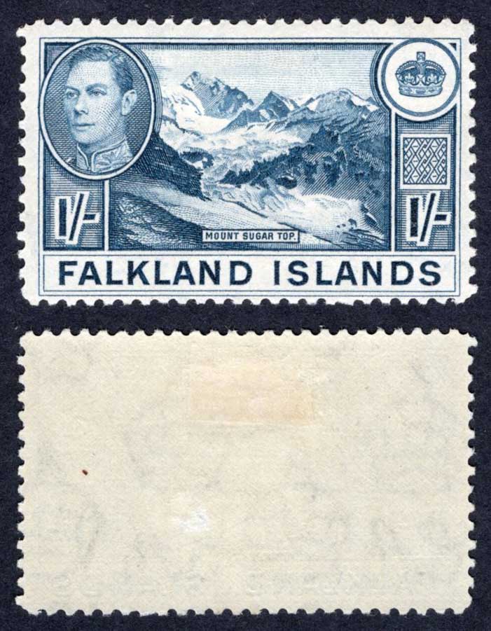 Falkland Is SG158b 1/- Dull Blue (Greyish paper) U/M Cat 38 pounds