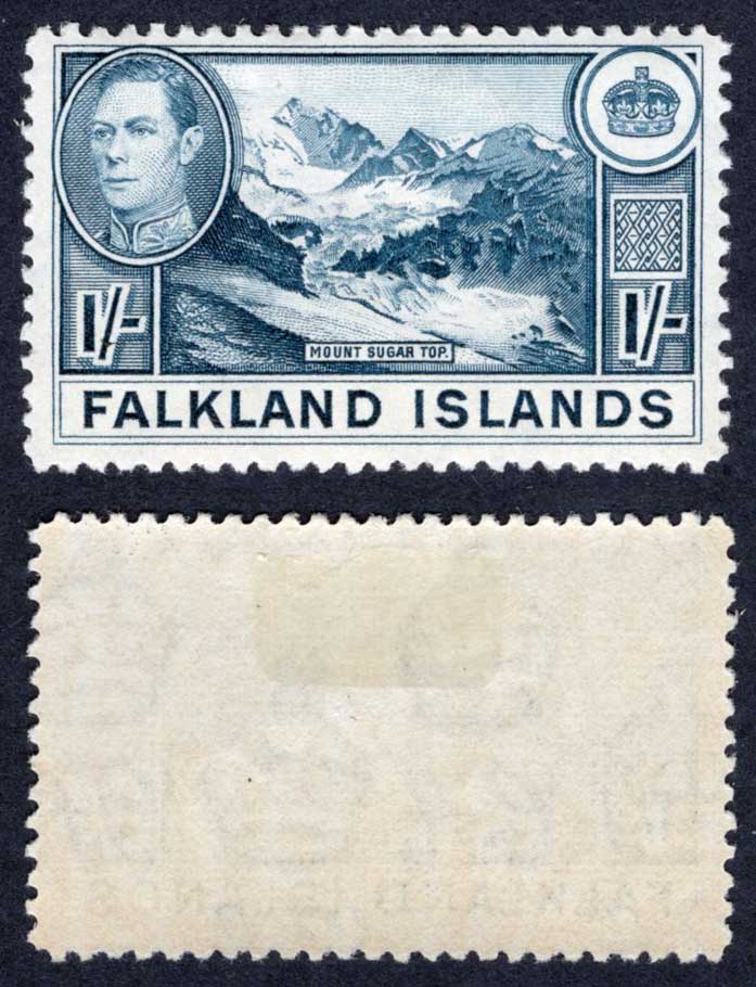 Falkland Is SG158b 1/- Dull Blue (Greyish paper) U/M Cat 38 pounds
