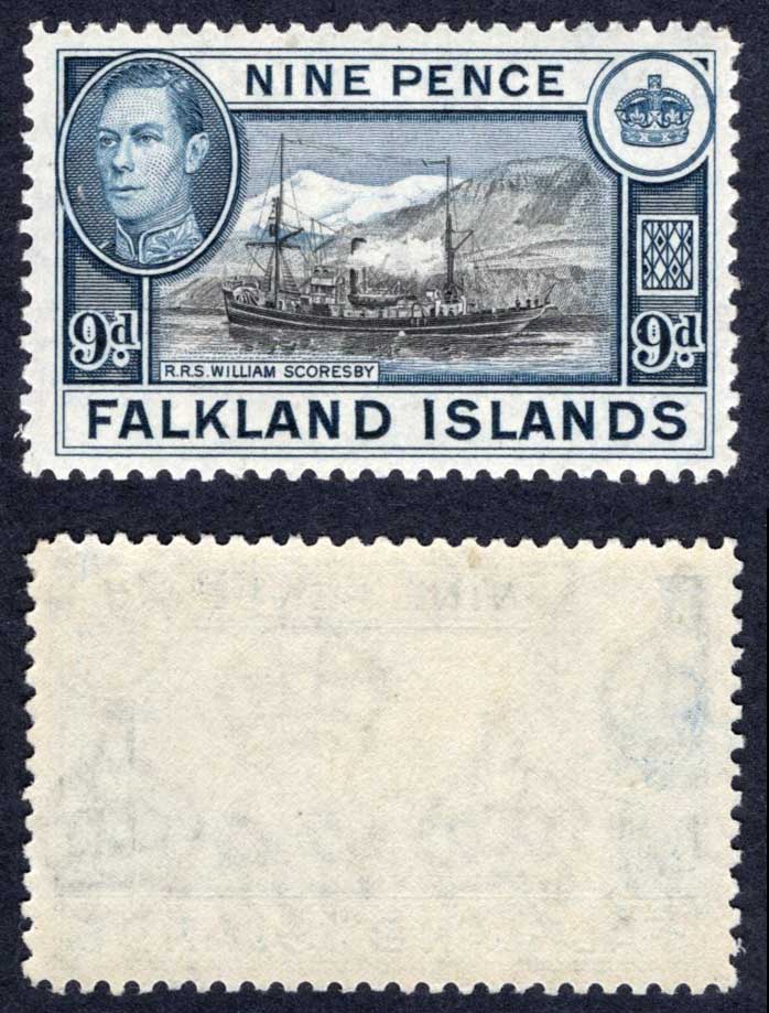 Falkland Is SG157 9d Black and Grey-blue U/M Cat 28 pounds