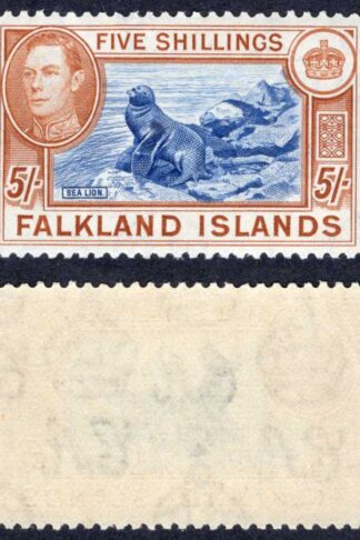Falkland Is SG161c 5/- Dull Blue and Yellow brown M/M Cat 140 pounds