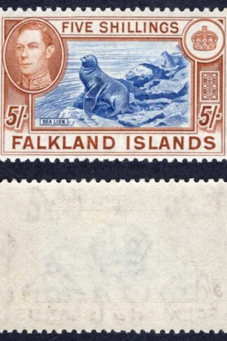 Falkland Is SG161c 5/- Dull Blue and Yellow brown M/M Cat 140 pounds