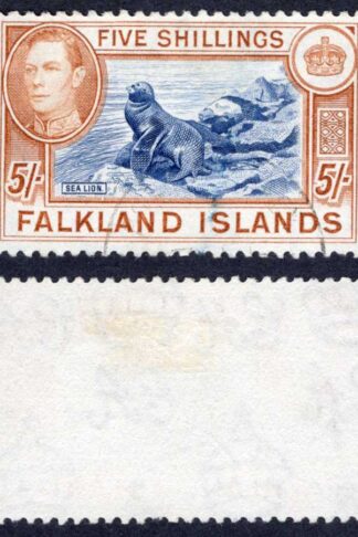 Falkland Is SG161b 5/- Indigo and Pale Yellow brown CDS Cat 90 pounds