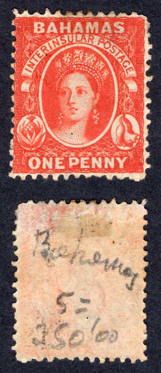 Bahamas SG25 1d Vermillion Wmk CC Perf 12.5 M/M Cat 80 pounds