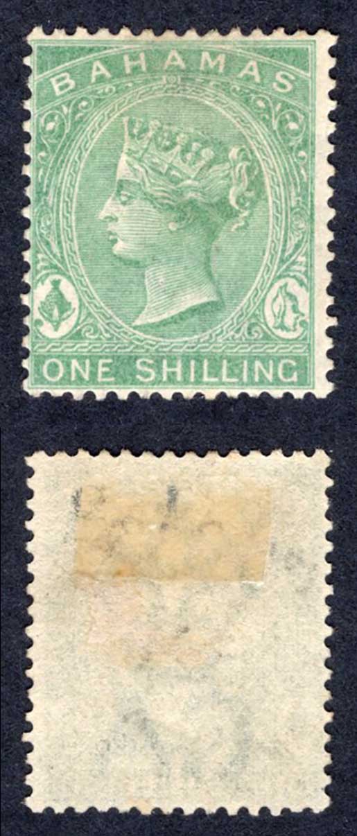Bahamas SG44 1/- Green Wmk CA Mint (no gum) Cat 55 pounds
