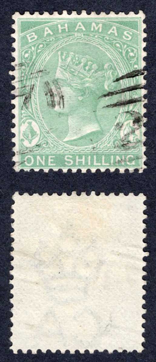Bahamas SG44 1/- Green Wmk CA FINE Used Cat 15 pounds