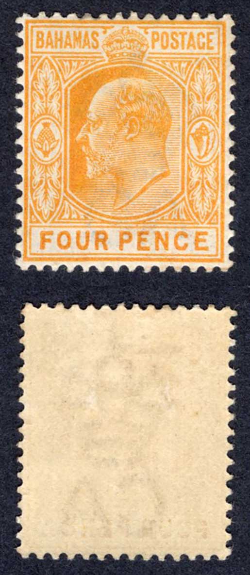 Bahamas SG64 4d Orange Wmk CA M/M Cat 15 pounds