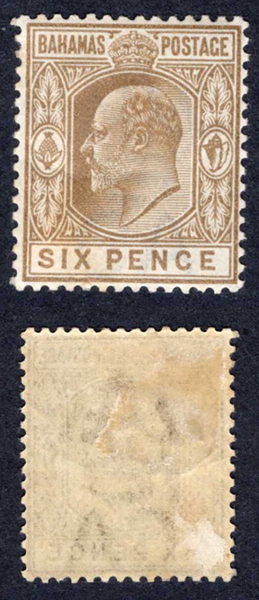 Bahamas SG66 6d Brown Wmk CA M/M Cat 9 pounds
