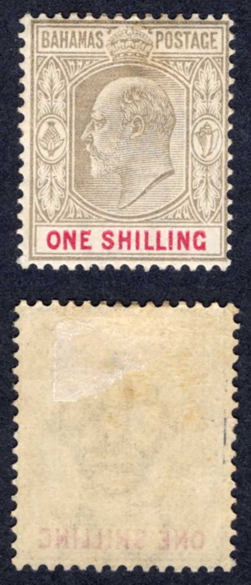 Bahamas SG68 1/- Brownish Grey and Carmine Wmk CA M/M Cat 22 pounds