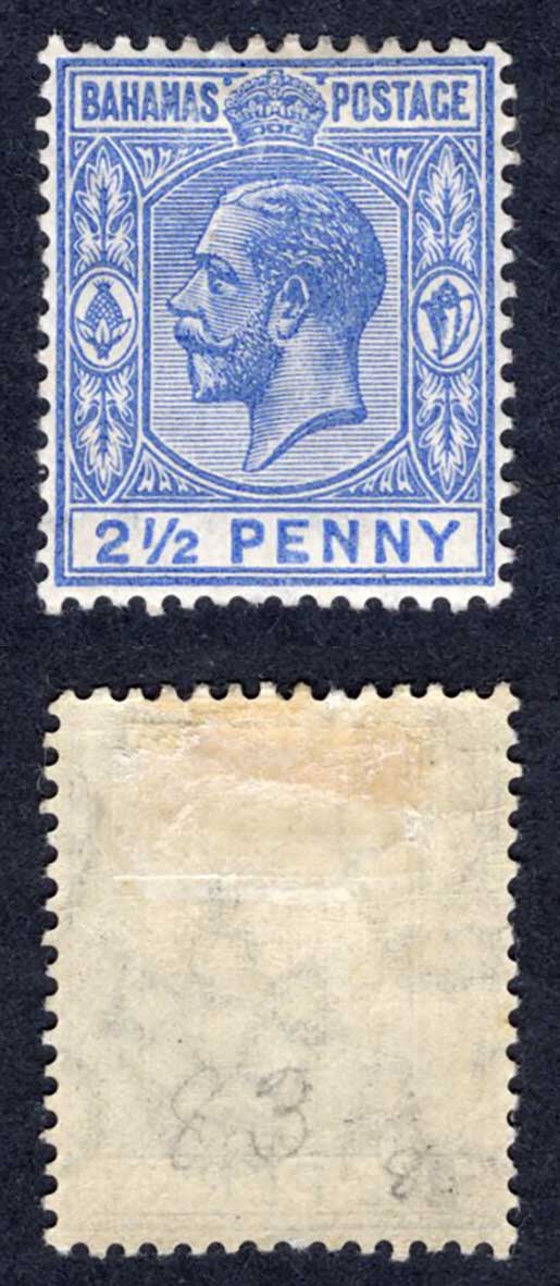 Bahamas SG84a 2 1/2d Deep Dull Blue M/M (hinge remainder) Cat 18 pounds