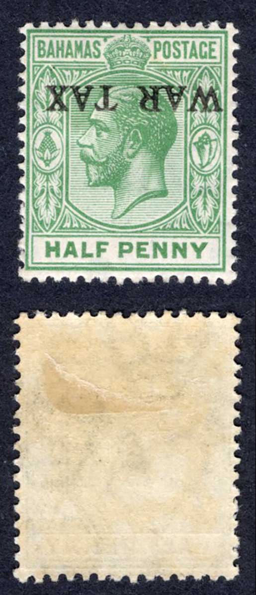 Bahamas SG91 1/2d with FAKED WAR TAX opt INVERTED M/M
