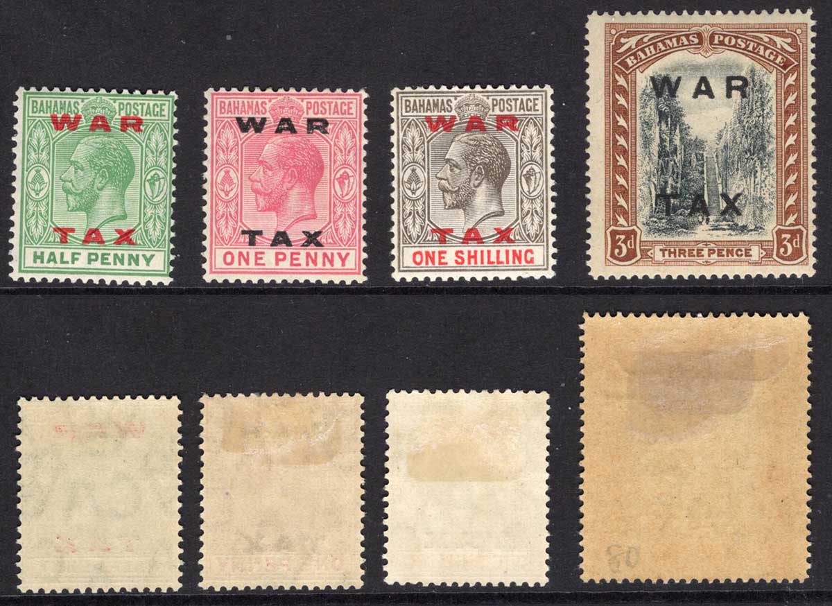 Bahamas SG102/5 1919 Set with DLR WAR TAX opts Cat 30 pounds
