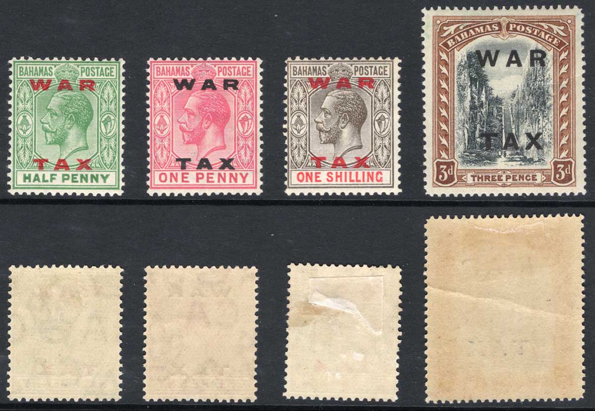 Bahamas SG102/5 1919 Set with DLR WAR TAX opts Cat 30 pounds
