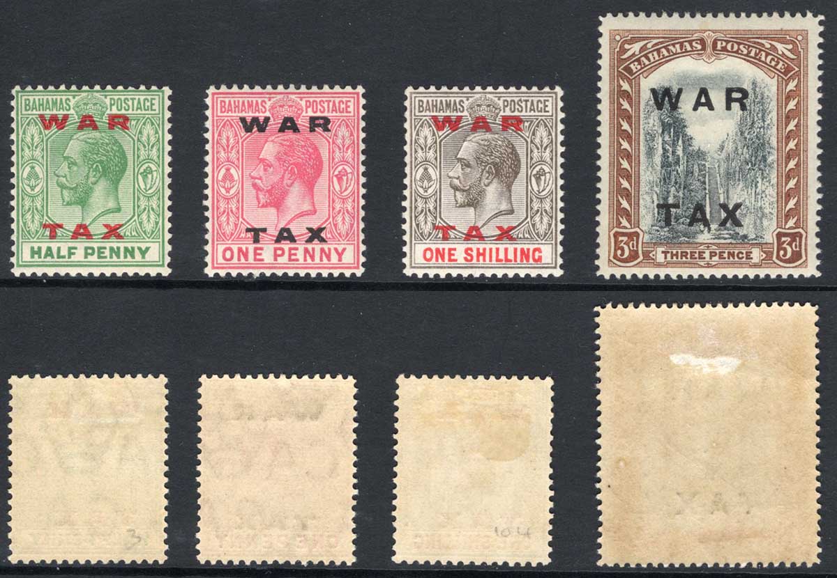 Bahamas SG102/5 1919 Set with DLR WAR TAX opts Cat 30 pounds