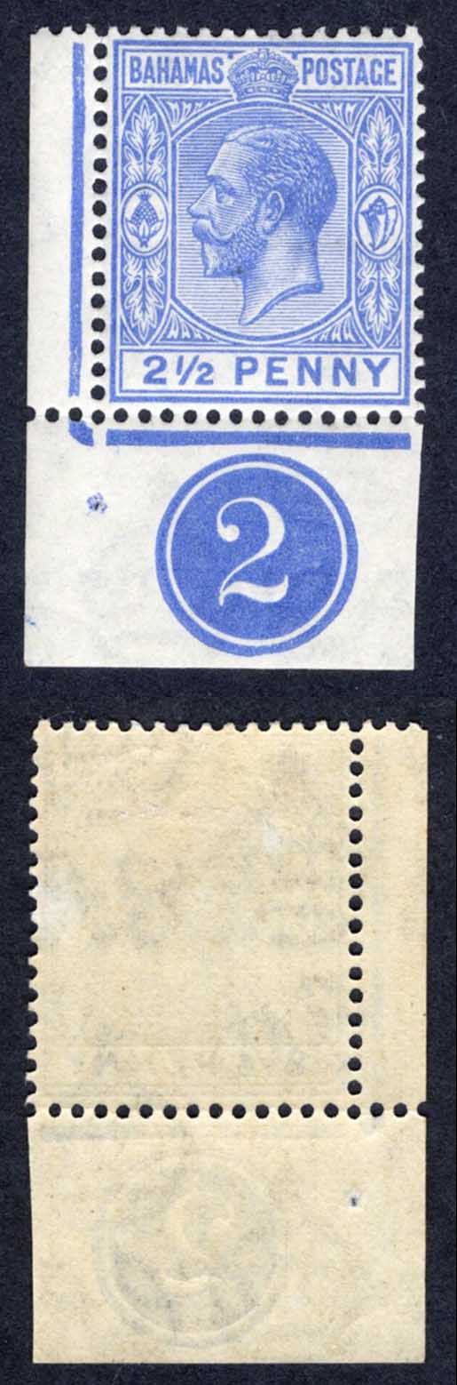 Bahamas SG119 2 1/2d Ultramarine Wmk Script M/M Plate example