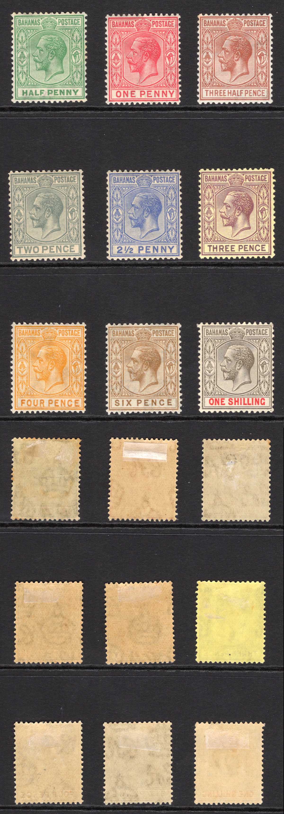 Bahamas SG115/23 1921 Set to 1/- wmk Script M/M Cat 36.70 pounds