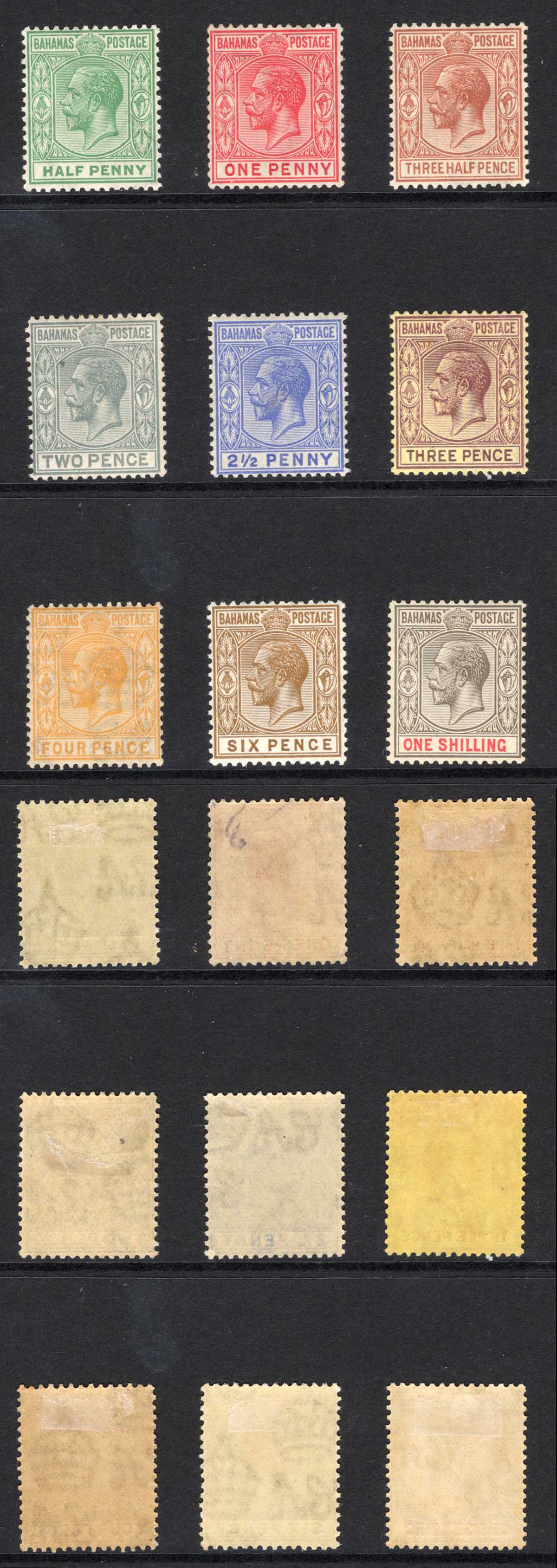 Bahamas SG115/23 1921 Set to 1/- wmk Script M/M Cat 36.70 pounds