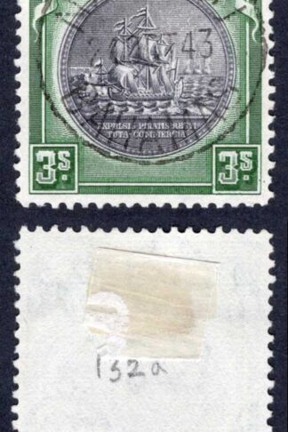 Bahamas SG132 3/- Slate-purple and Myrtle-green CDS used Cat 32 pounds