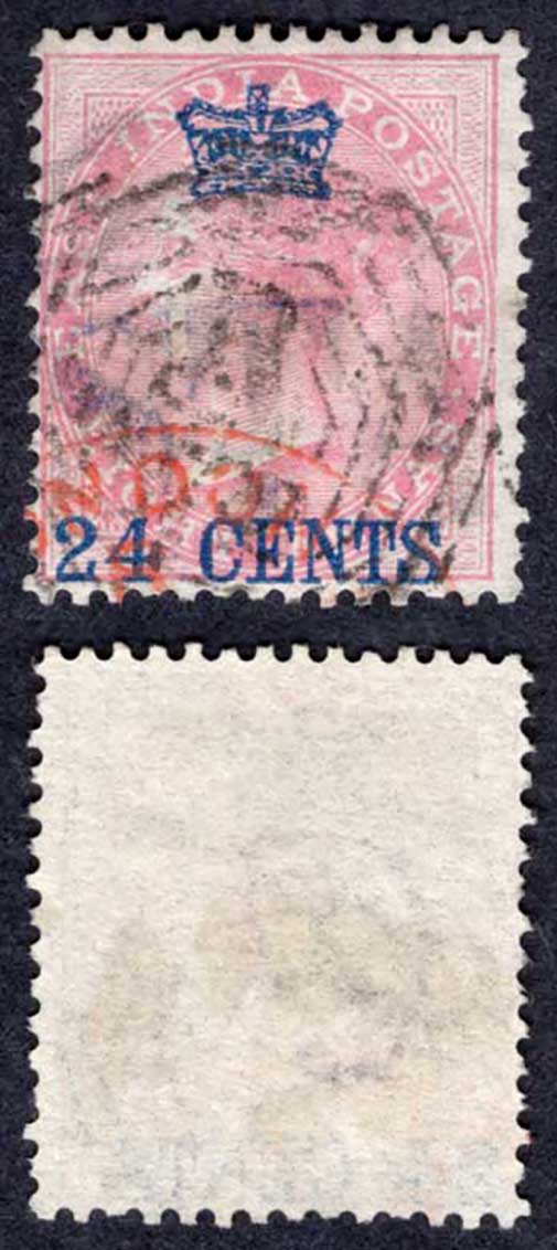 Straits Settlements SG8 24c on 8a Rose used Cat 130 pounds