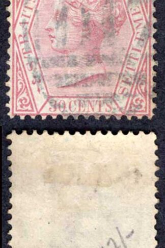 Straits Settlements SG17 30c Claret Wmk CC Cat 20 pounds