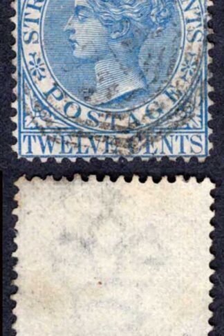 Straits Settlements SG15 12c Blue Wmk CC Cat 10 pounds