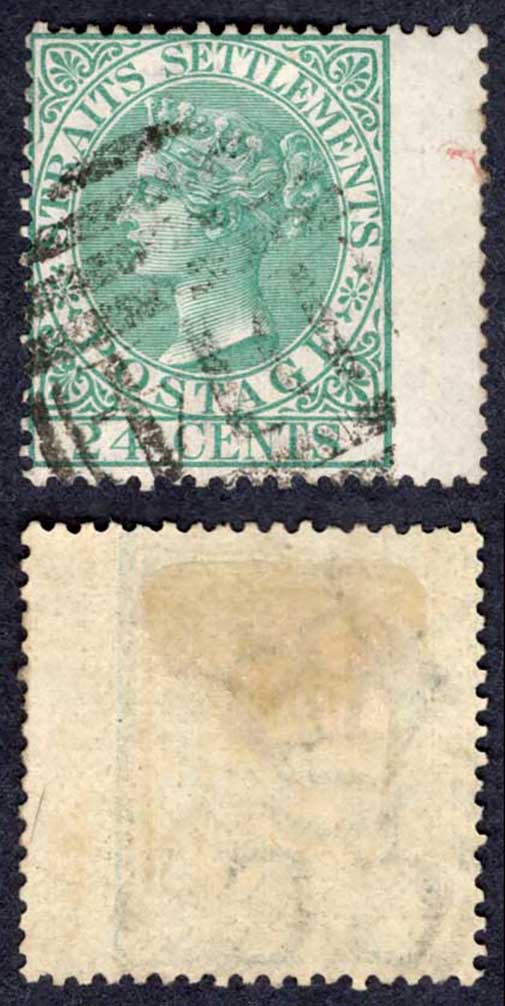 Straits Settlements SG16 24c Blue-green Wmk CC Cat 9 pounds