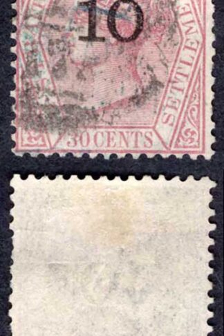 Straits Settlements SG34 10c on 30c Claret Type b Cat 65 pounds