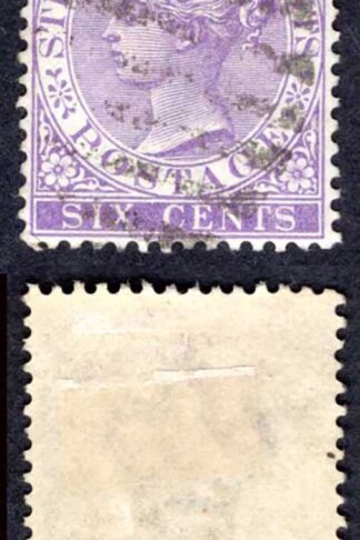 Straits Settlements SG66a 6c Violet Wmk CA Cat 21 pounds