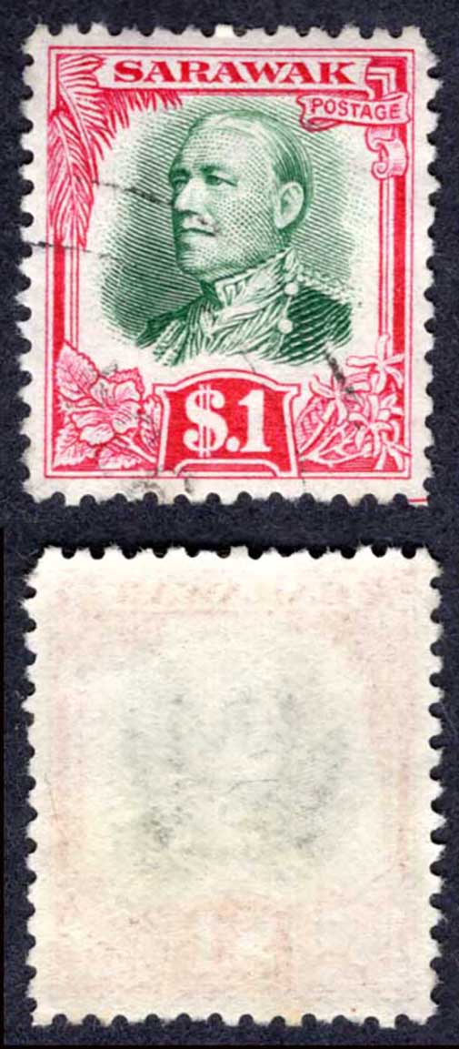 Sarawak SG105 One Dollar Wmk Crown CDS used Cat 42 pounds