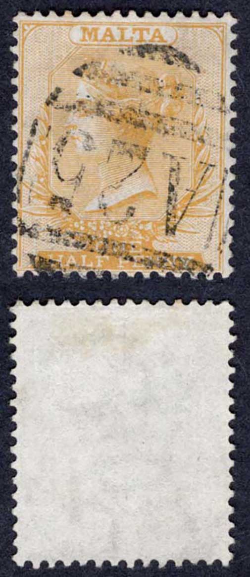 Malta SG1/2d Yellow-buff Wmk CC Fine used Cat 65 pounds