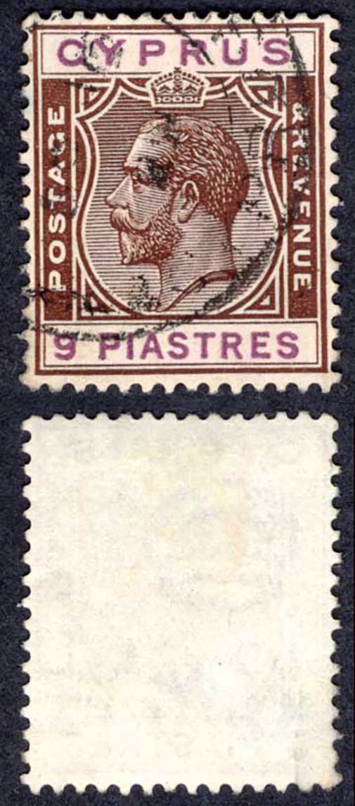Cyprus SG97 9pi Brown and Carmine Wmk Script CDS Cat 110 pounds