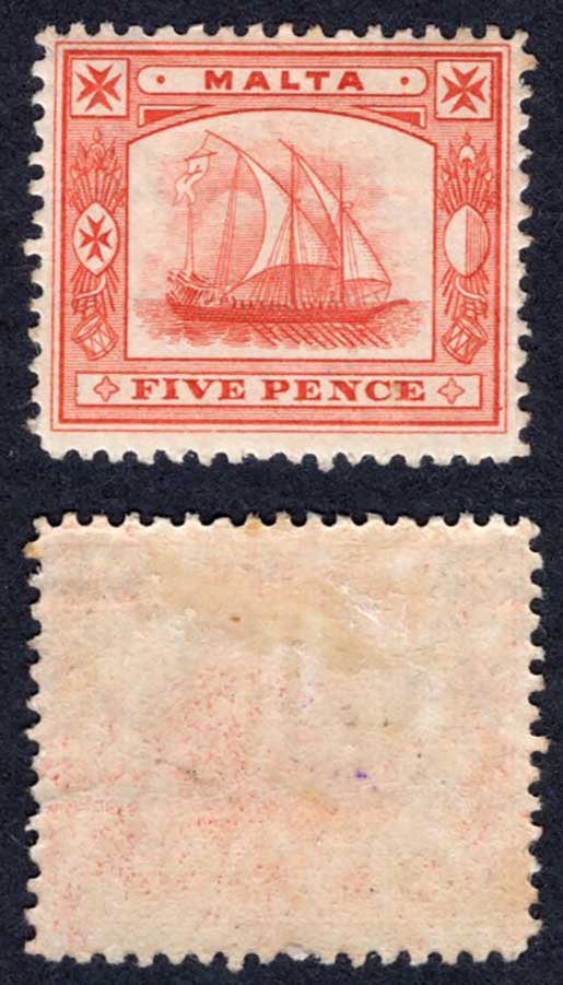 Malta SG33 5d vermilion wmk CA M/M Cat 48 pounds