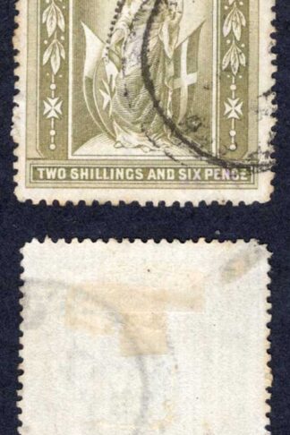 Malta SG34 2/6 Olive-grey Wmk CC used Cat 20 pounds