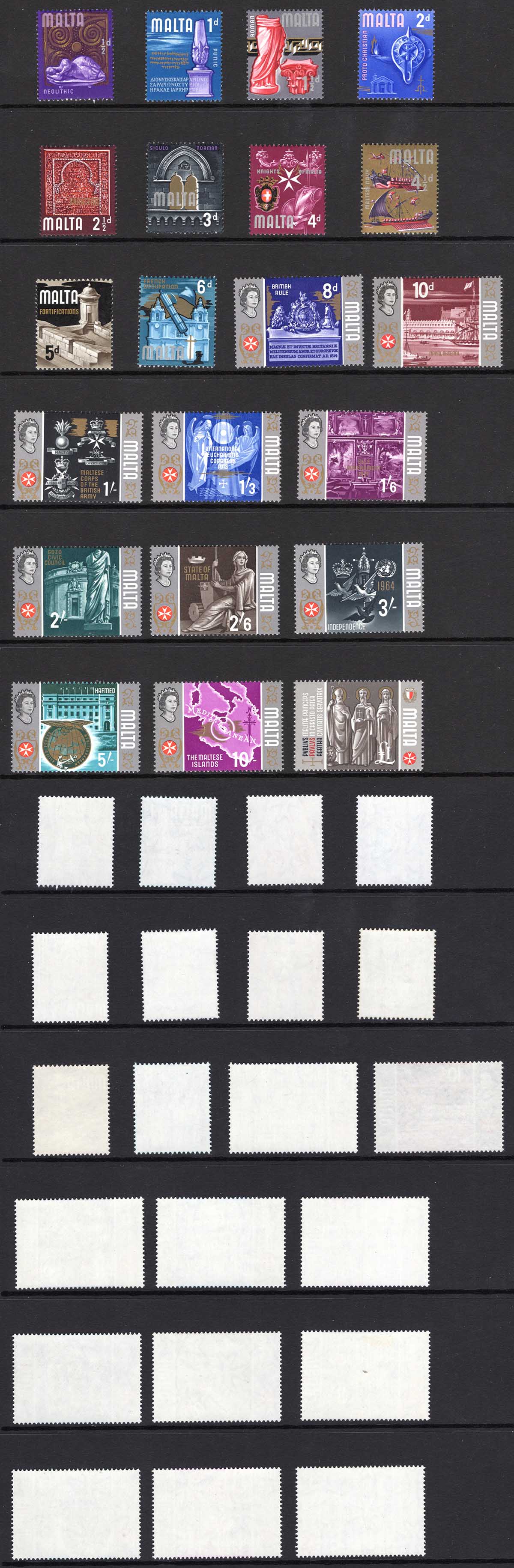 Malta SG330/48 1965 set of 21 (3/- M/M the rest is U/M) Cat 15 pounds