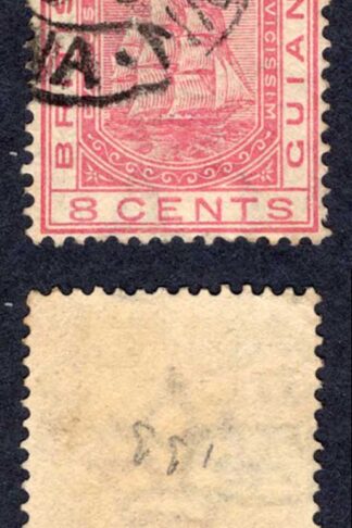 British Guiana SG174x 8c Rose Wmk CA REVERSED used Cat 300 pounds