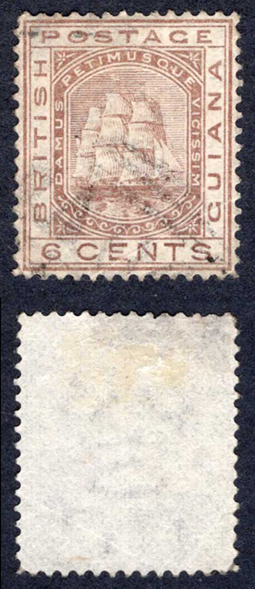 British Guiana SG129a 6c Brown Wmk CC Perf 14 BROKEN FRAME Cat 450 pounds