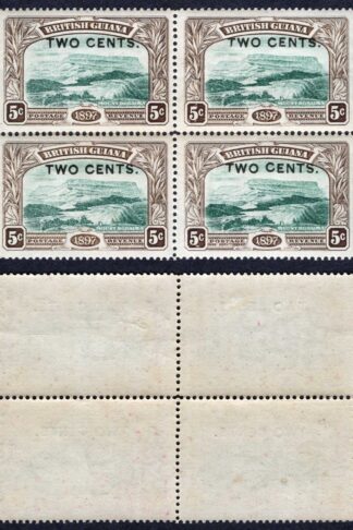British Guiana SG222 Two Cent on 5c Block (2 x U/M) Cat 24 pounds