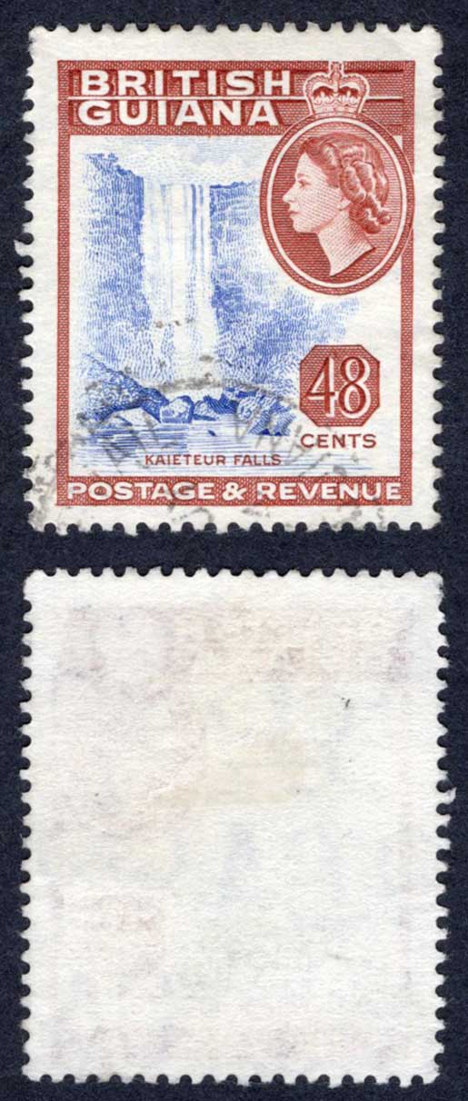 British Guiana SG362a 48c Wmk 12 Variety ROCK BELOW WATERFALL Cat 30 pounds