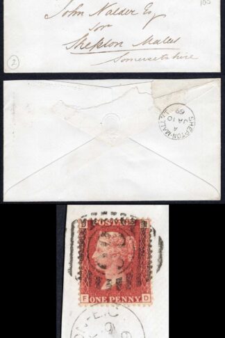 SG45 Penny red (FD) Plate 105 on a clean cover Stamp 9 pounds