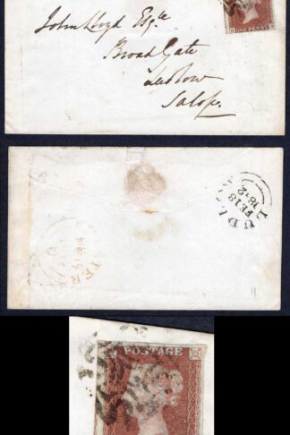 1841 Penny Red (GB) plate XI on cover (central fault) Cat 350 pounds