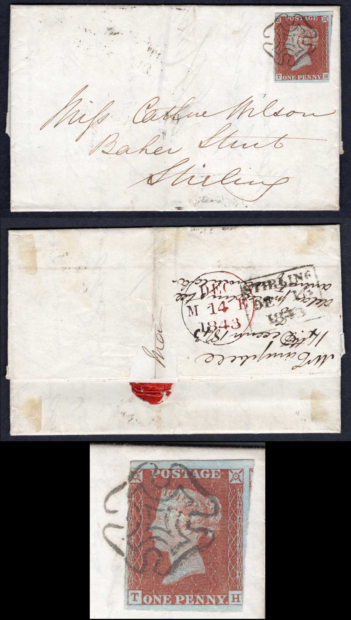 1841 Penny Red (TH) 2 Margin Superb Scottish Cross on cover from Edinburgh