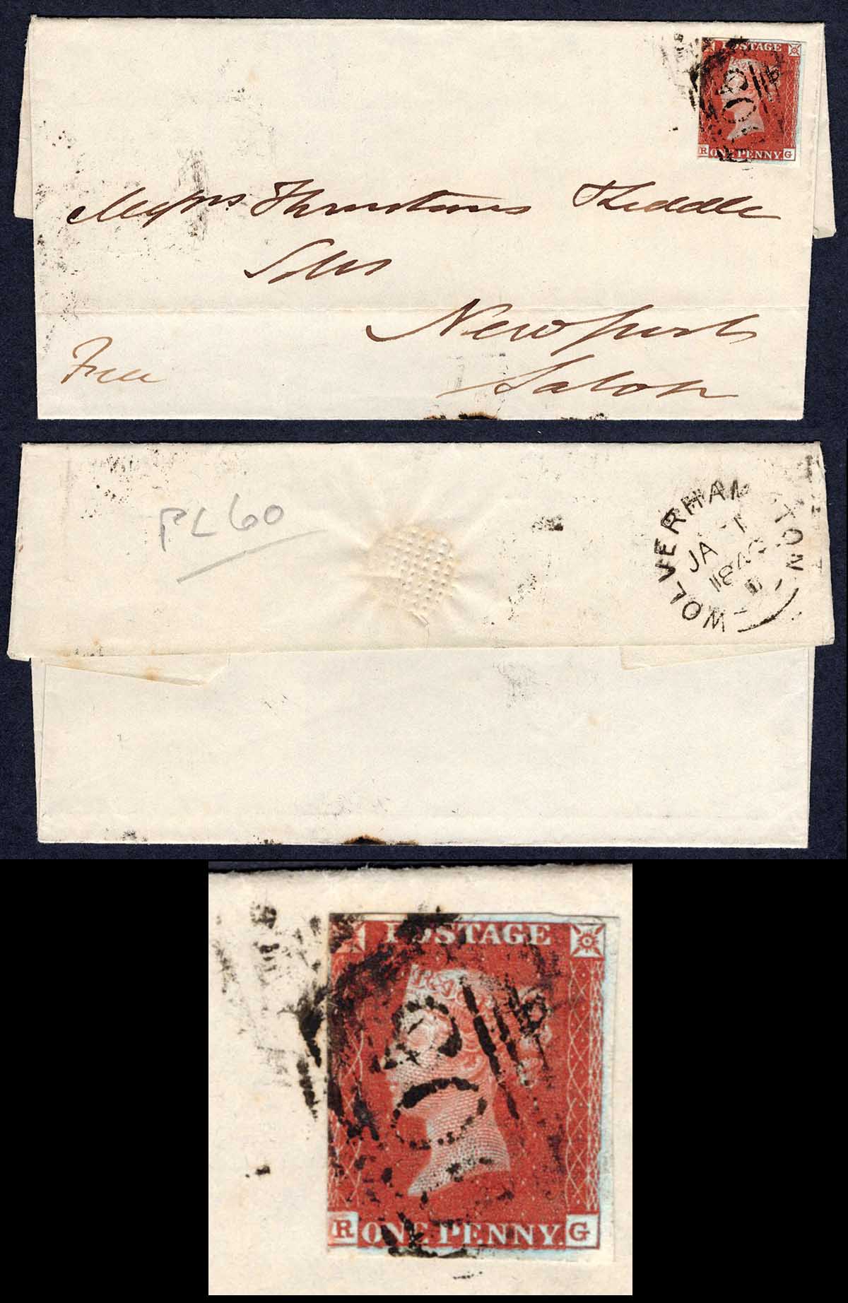 1841 Penny Red (RG) 3 margin on cover from Wolverhampton