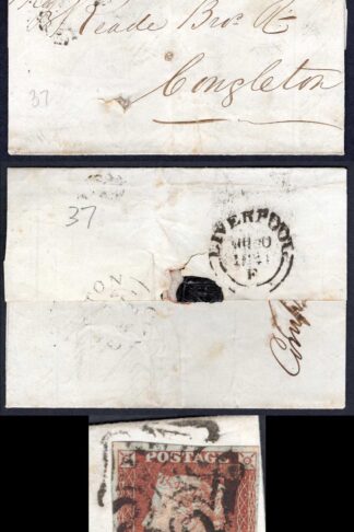 1841 Penny Red (KE) Plate 37 3 margin with Maltese Cross on cover
