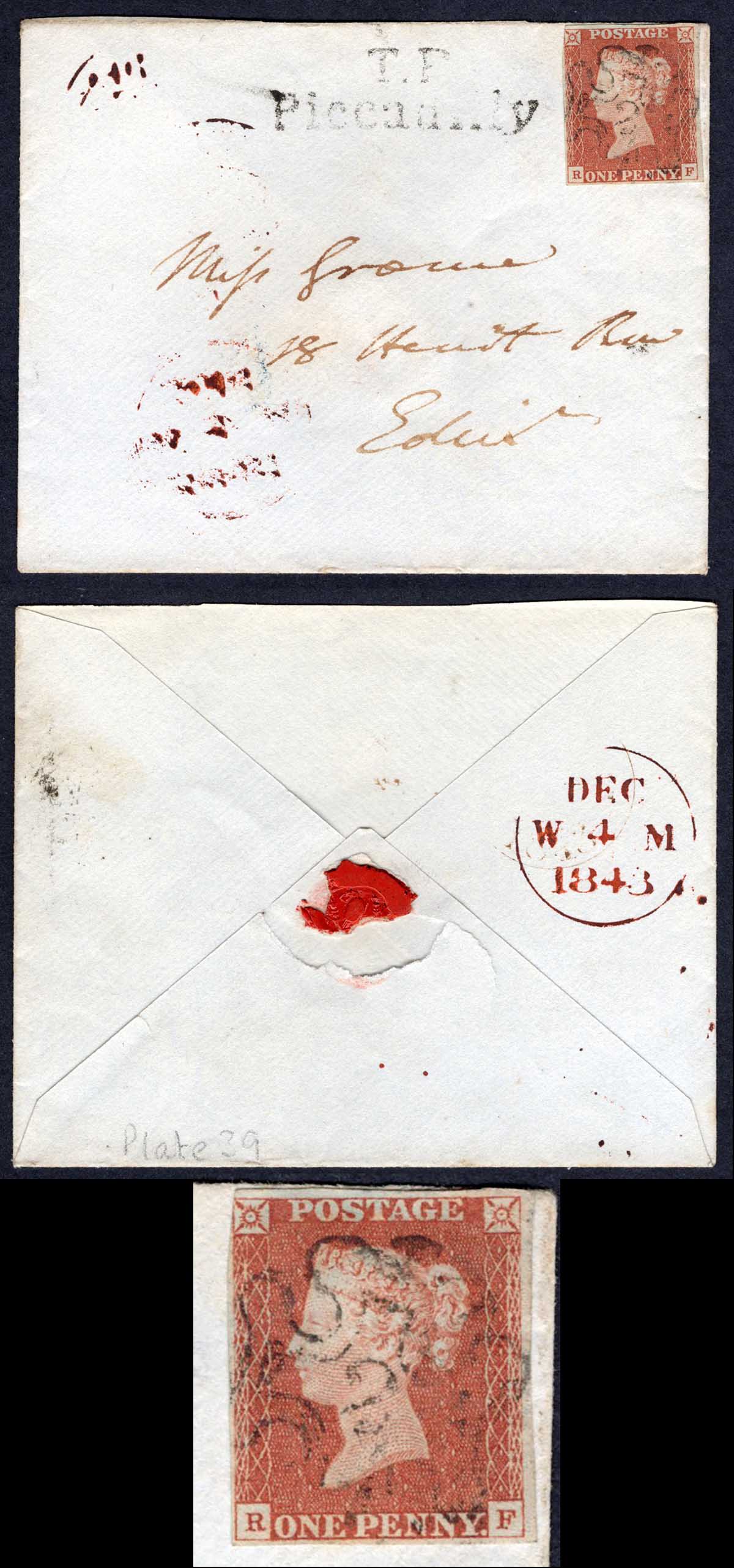 1841 Penny Red (RF) Just toughed top left 2 in Cross on Cover Cat 550 pounds